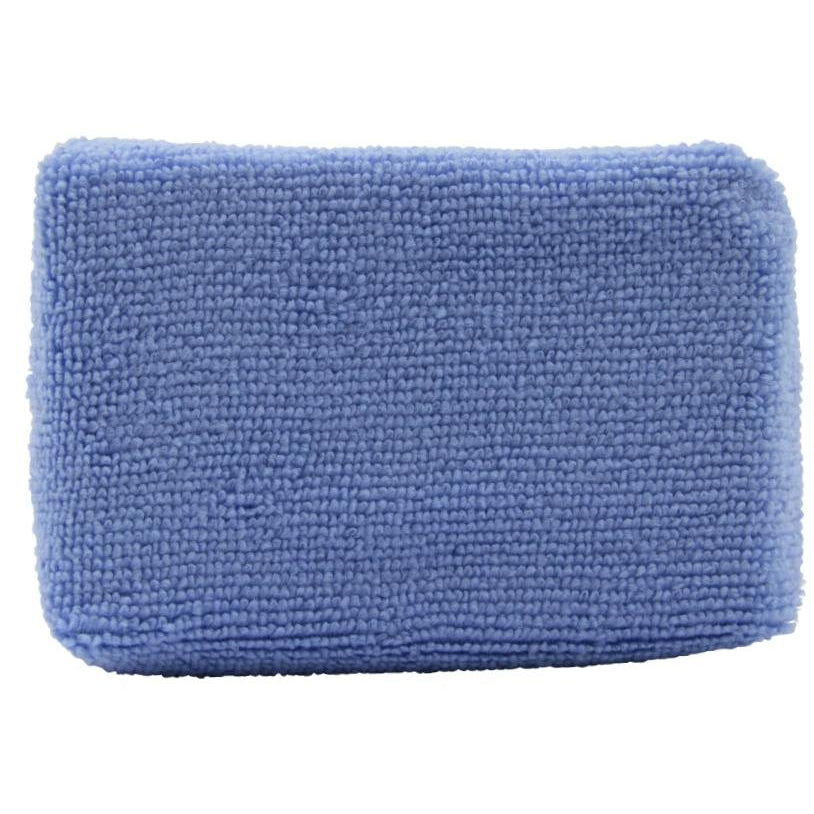 Single 6" x 4" x 2"  black poly-sponge encased in a blue microfiber applicator.