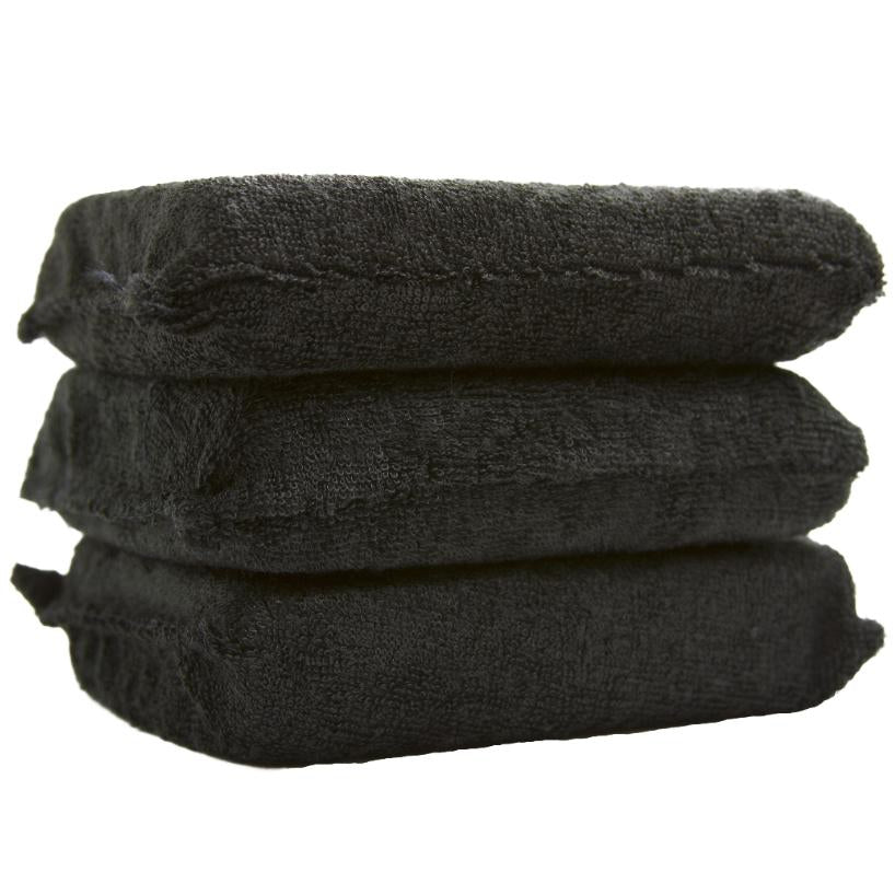 3 Pack 5" x 3 ¾" black poly-sponge encased in a black microfiber applicator.