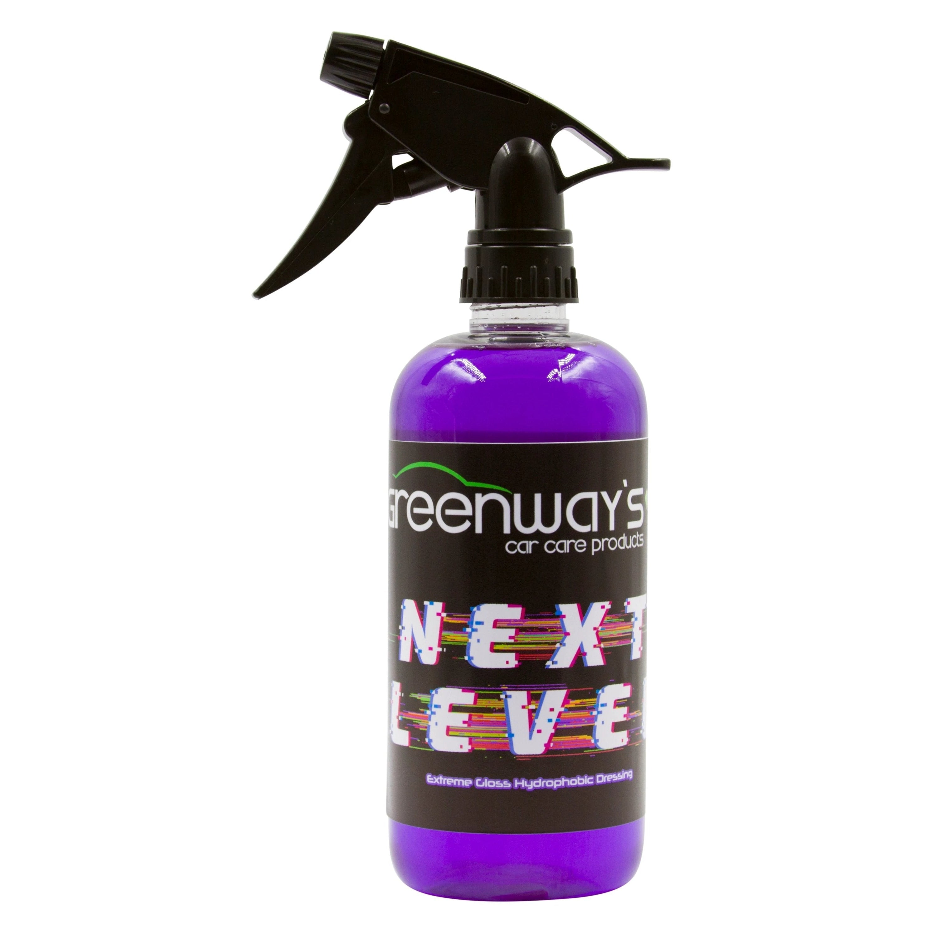 Greenway’s Next Level, extremely glossy, hydrophobic, silicone-free, water-based, sprayable tire shine. 16 ounces.