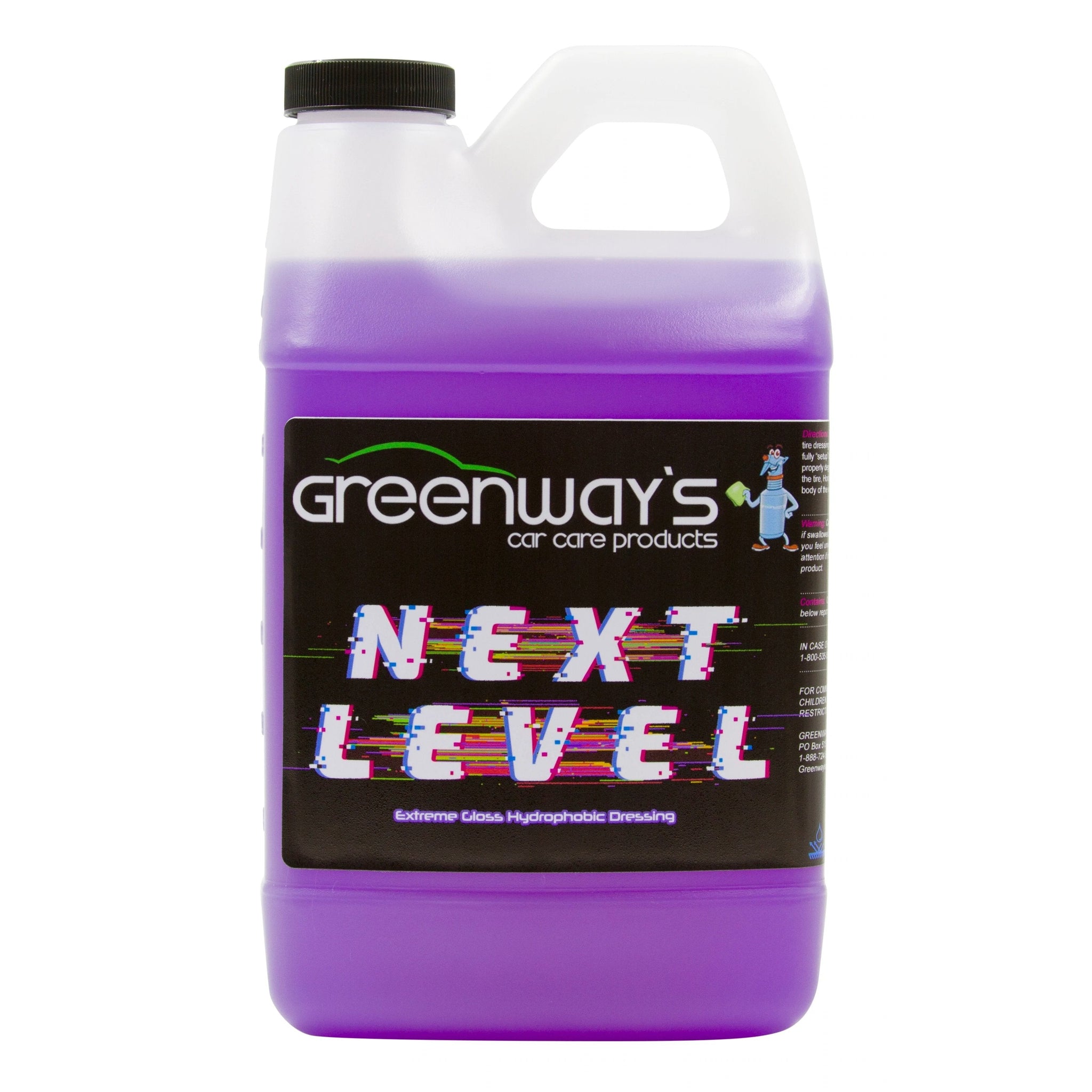 Greenway’s Next Level, extremely glossy, hydrophobic, silicone-free, water-based, sprayable tire shine. 64 ounces.