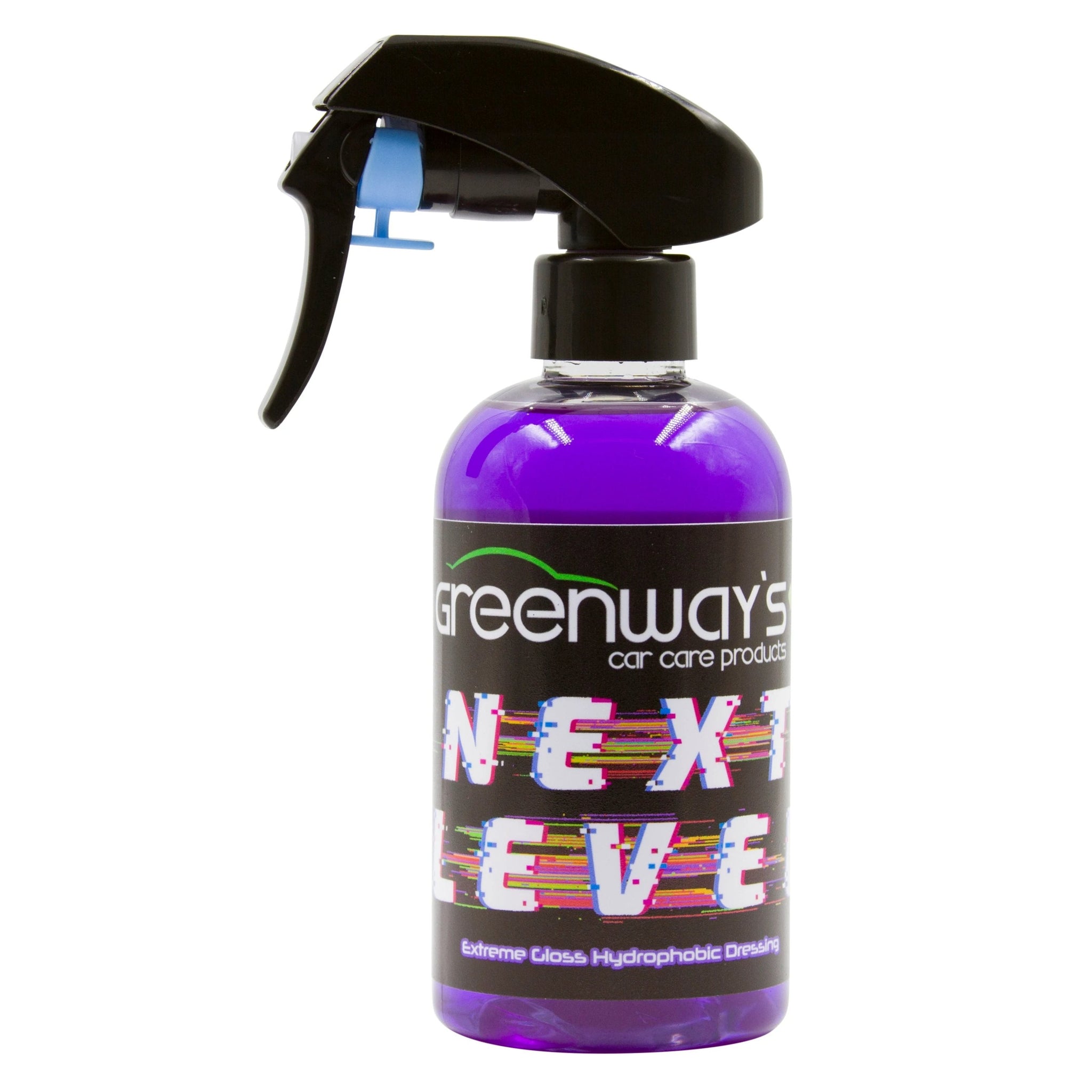Greenway’s Next Level, extremely glossy, hydrophobic, silicone-free, water-based, sprayable tire shine. 8 ounces.