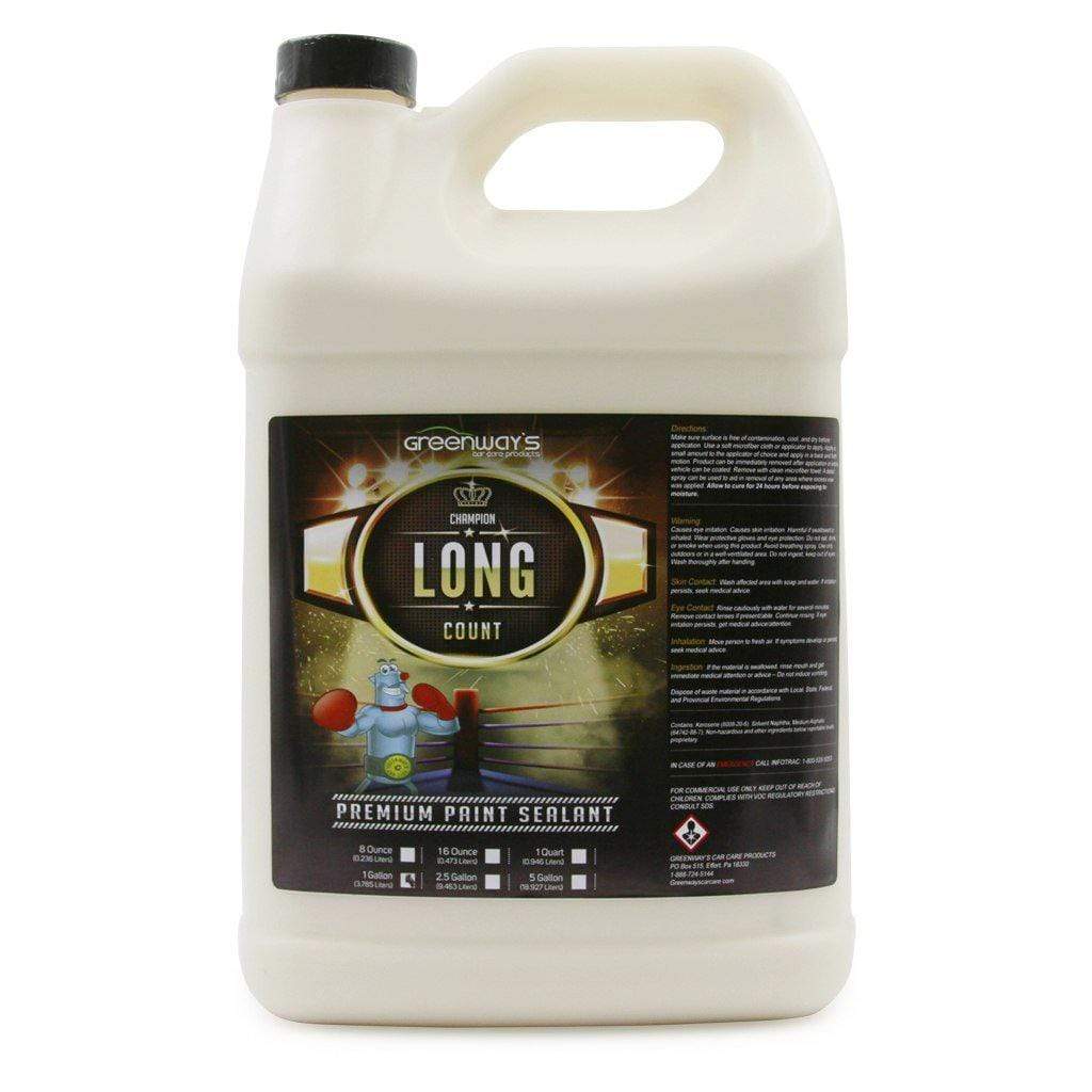 Greenway’s Long Count Sealant, durable, long-lasting paint sealant with PTFE, no cleaners, fillers, or abrasives. 1 gallon.
