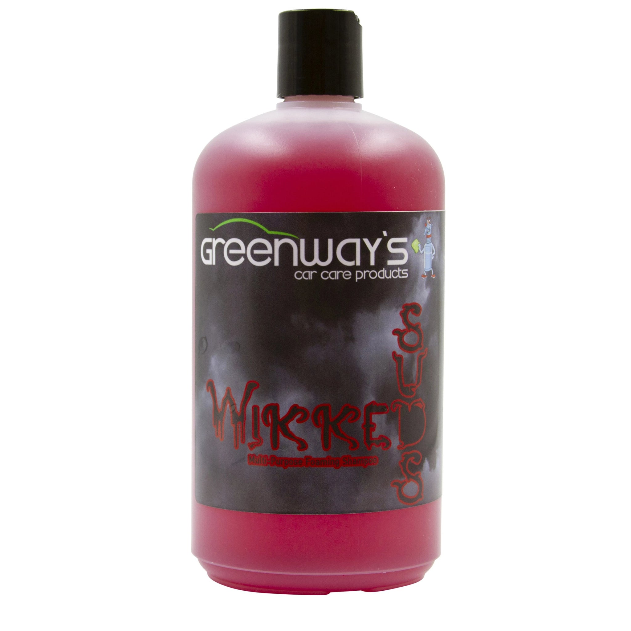 Greenway’s Wikked Suds, high pH and foaming multipurpose car soap, bug, tire and wheel cleaner, foam cannon use, 16 ounces.