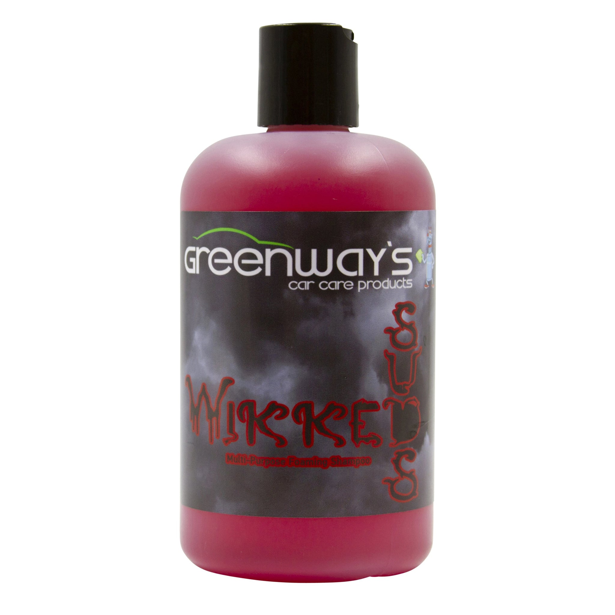Greenway’s Wikked Suds, high pH and foaming multipurpose car soap, bug, tire and wheel cleaner, foam cannon use, 32 ounces.