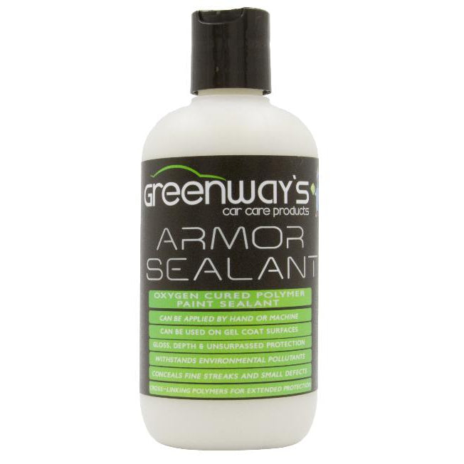 Greenway’s Armor Sealant, oxygen cured polymer paint sealant, high gloss finish for gel coats, acrylics, 8 ounces.