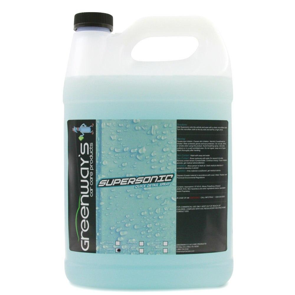 Greenway’s Supersonic Detail Spray, high lubricating, outstanding depth, gloss and shine, fast flash, great scent. 1 gallon.