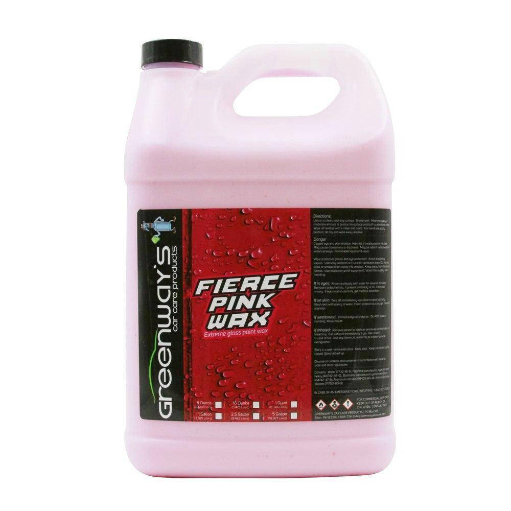 Fierce Pink Wax, contains carnauba, sun friendly, long-lasting wet look, color pop, instant curing, pleasant scent, 1 gallon.