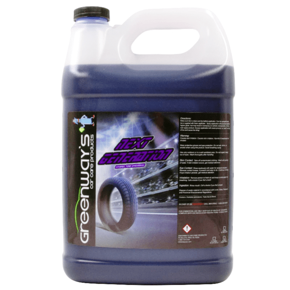 Greenway’s Next Generation Tire Dressing, high gloss shine, excellent leveling property, silicone and sling-free. 1 gallon.